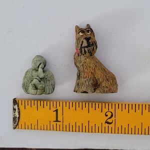Miniature Doll House Sitting Dog Figurine and Small Thinking Angel Statue